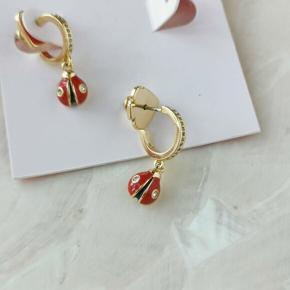 Kate Spade • Nature Walk Ladybug Gold Red Huggie Earrings - Picture 3 of 3